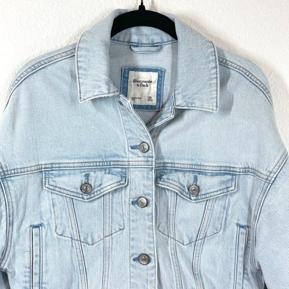 Abercrombie & Fitch Soft Blue Denim Jean Jacket Moto Elastic Waist - Picture 3 of 16